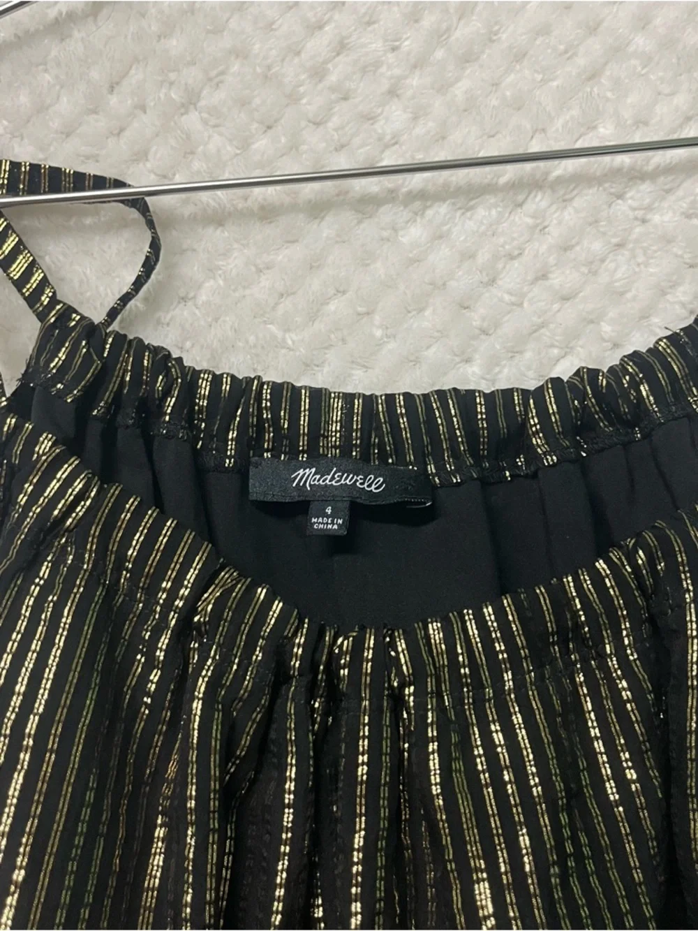Madewell Black & Gold Metallic Stripe Tie-Shoulder Cami Top Silk Lightweight 4 - Picture 4 of 10